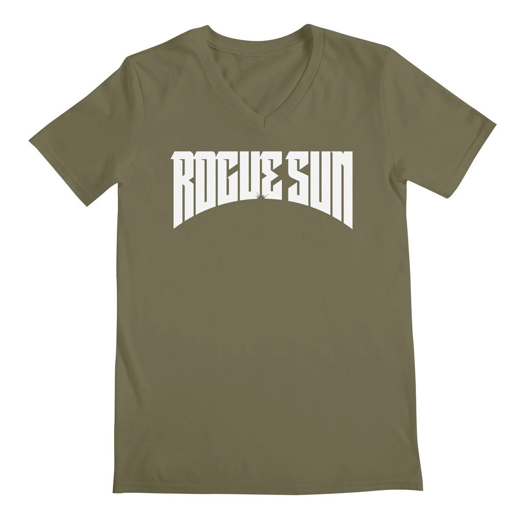 Rogue Sun Logo (White) — Mens V Neck