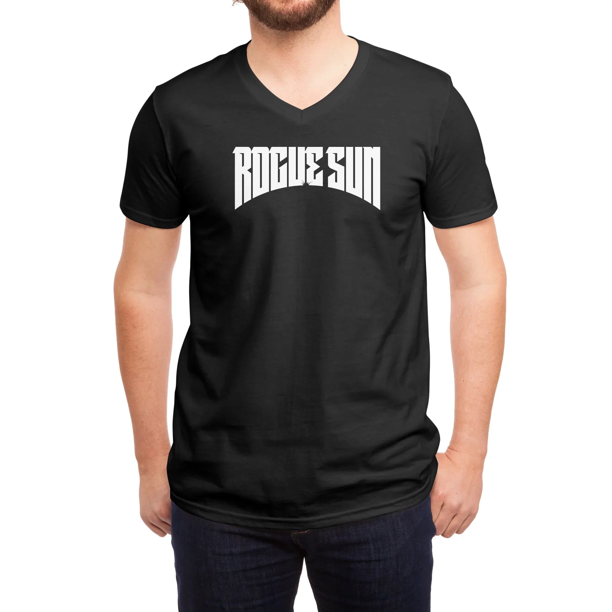 Rogue Sun Logo (White) — Mens V Neck