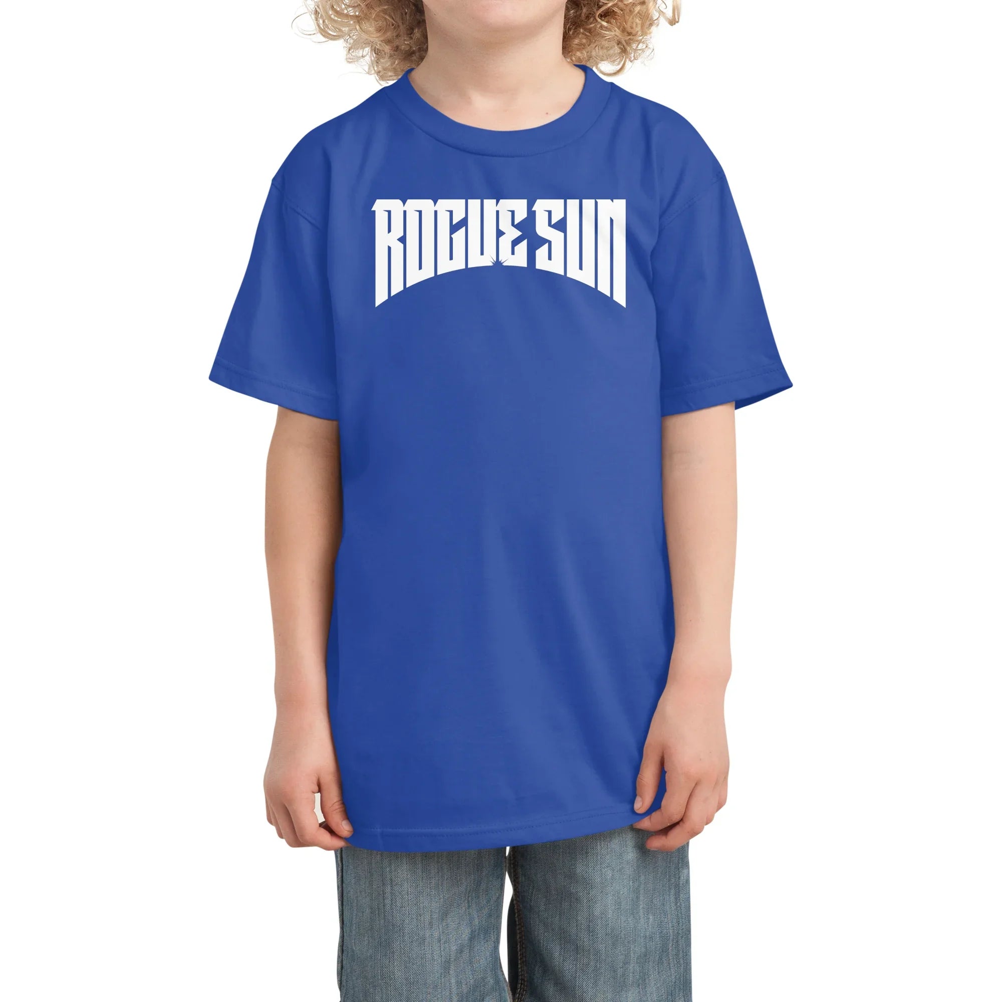 Rogue Sun Logo (White) — Kids T Shirt