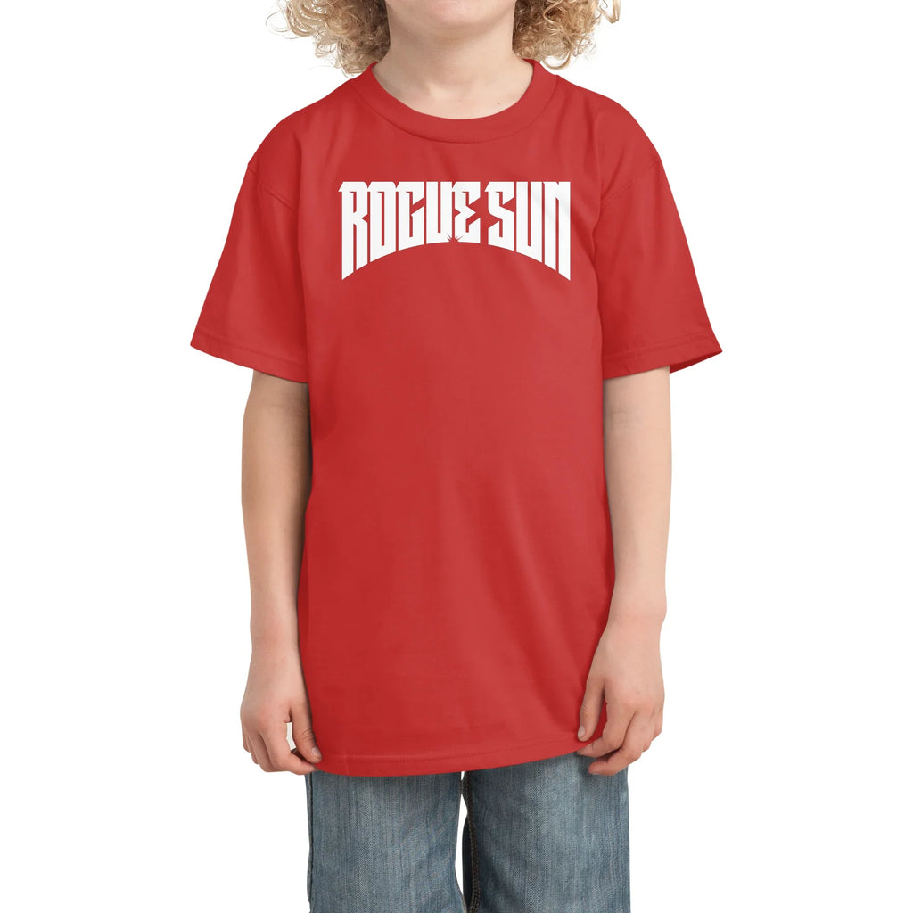 Rogue Sun Logo (White) — Kids T Shirt
