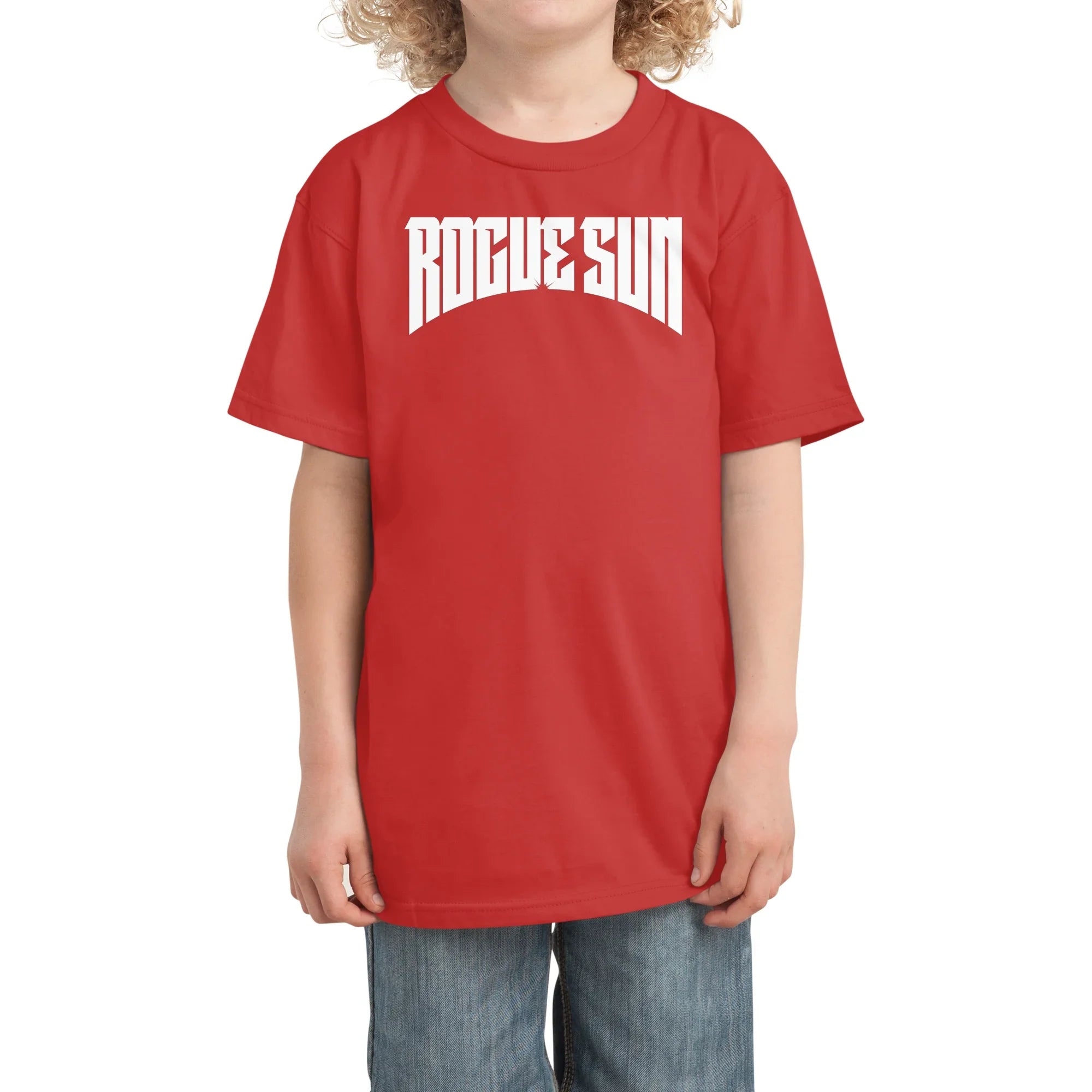 Rogue Sun Logo (White) — Kids T Shirt