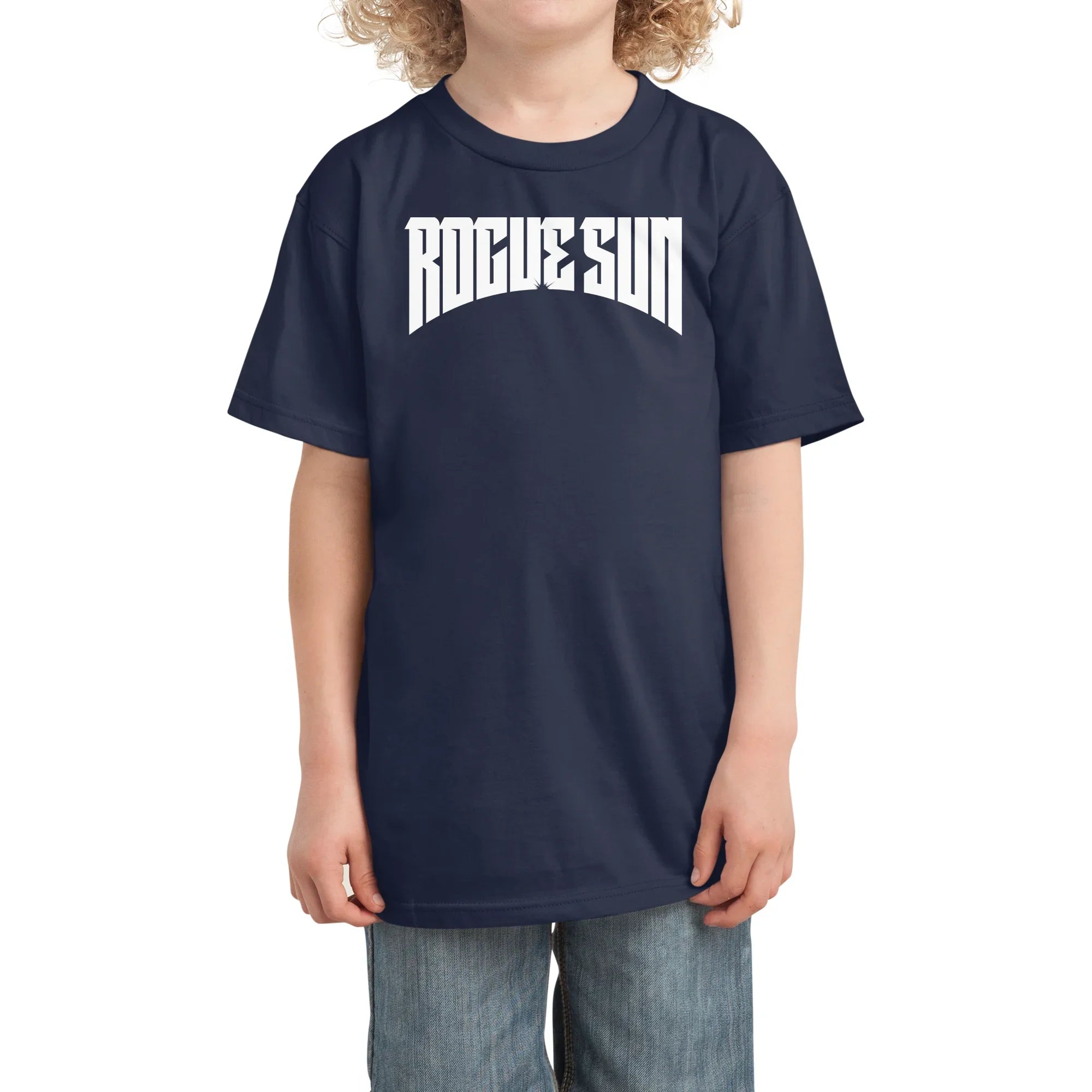 Rogue Sun Logo (White) — Kids T Shirt